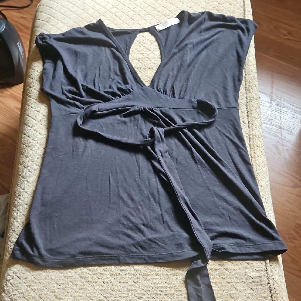 No Boundaries Black Wrap Blouse with Keyhole